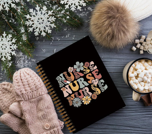 Nurse Gifts Black Hardcover College Spiral Notebook Journal, 5.5x8.3 for Work Notes, Nursing Student Graduation Gifts