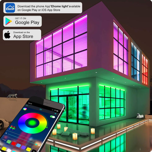 Micomlan 82Ft/25m LED Strip Lights, Music Sync Color Changing RGB LED Strip Built-in Mic, Bluetooth APP Controlled Home