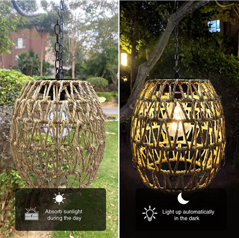 Outdoor Solar Hanging Lantern, Rattan Outdoor Chandelier Solar Chandelier Outdoor Outdoor Chandelier for Gazebo Solar
