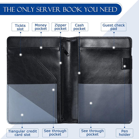 6 Containlol Pcs Waitress Server Books Guest Book Pad Leather Money Organizer Wallet Organizer Waiter Cash Check Bill