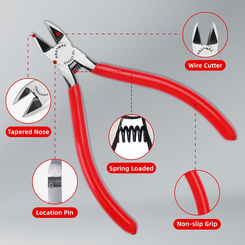 HAUTMEC 5" Small Flush Cutting Plier, Engineer Wire Cutter with Location Pin for Circuit Board Cutting, HT0327