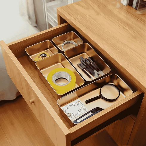 ArtHue 5pcs Drawer Organizer Storage Box , Stainless Steel Kitchen Gold Utensils Tray Holder Desk Drawer Dividers
