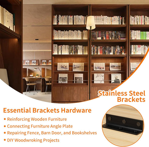 REDOVANT 25Pcs 3.15 0.78 80MM 3Inch Stainless Steel Angle Brackets, x Heavy Duty Corner Brace for Wood, Black Shelf