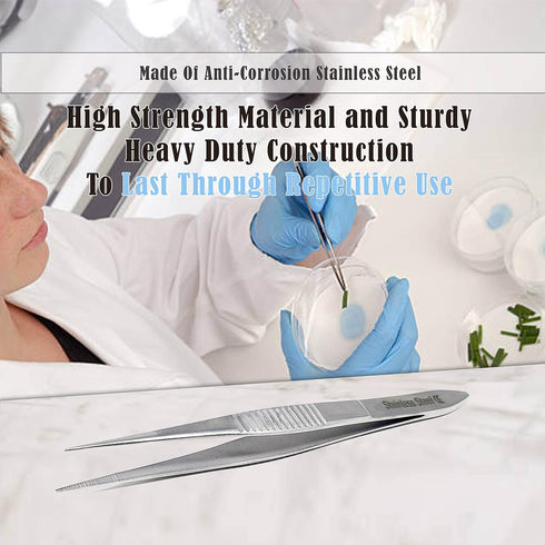 Stainless Steel High Precision Forceps with Fine Strong Straight Serrated Point for Scientific Use, 3.5 Inch