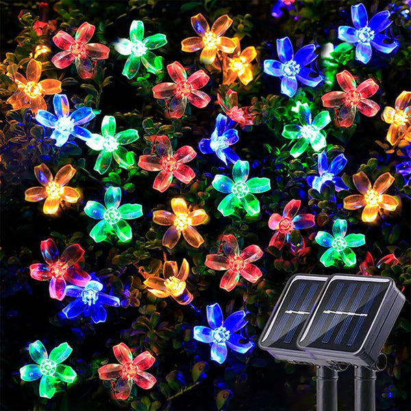 Solar String Flower Lights Outdoor 2 Pack 200 LED 80Ft Multi-Color Christmas