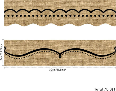 Burlap Bulletin Board Borders Classroom Border Trim Burlap Straight Borders Dotted Swirl Bulletin Wall Decor Back to School Decoration Borders (78.8 Feet)