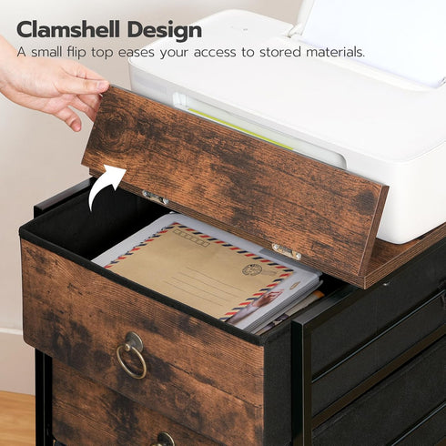 HOOBRO Vertical 3-Drawer Mobile File Cabinet, Rustic Brown Office Cabinet, Rolling Printer Stand, A4/Letter-Sized