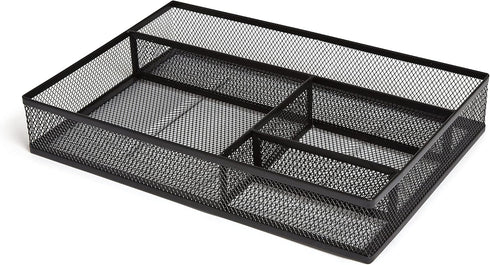 TRU RED TR57546-CC Mesh Drawer Organizer, 4 Compartment, Matte Black for Office Storage