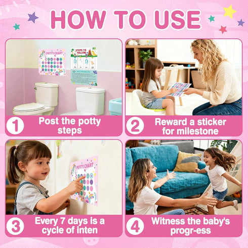 EUUBIRD 10 280 Unicorn Potty Training Chart for Toddlers, Potty Training Sticker Charts with Reward Stickers, Potty