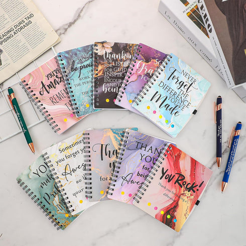 Zhanmai 20 Sets Employee Appreciation Gifts - Marble Sign Inspirational Spiral Notebooks with Motivational Pens