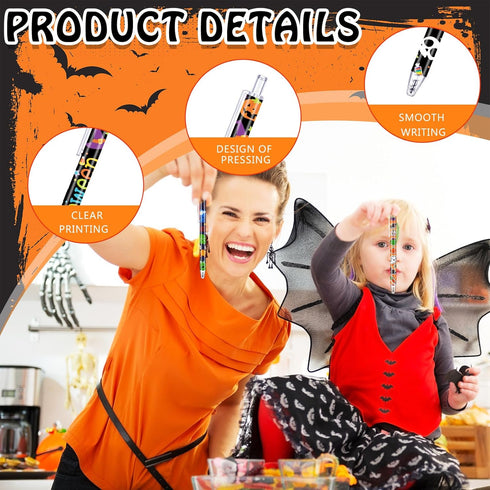 Leinuosen 120 Pcs Halloween Ballpoint Pen Retractable Gel Ink Ghost Pumpkin Spider Pattern Cute Cartoon Office Supplies