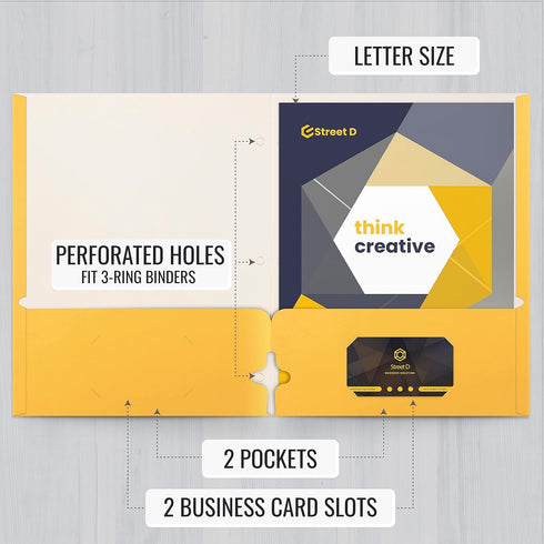 Better Office Products Two Pocket Portfolio Folders, 50-Pack, Yellow, Letter Size