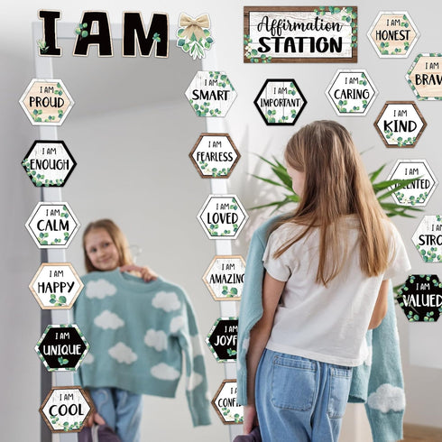 Frienda Eucalyptus Affirmation Station Bulletin Board Set - Motivational Posters for Classroom, Home, Teacher Wall