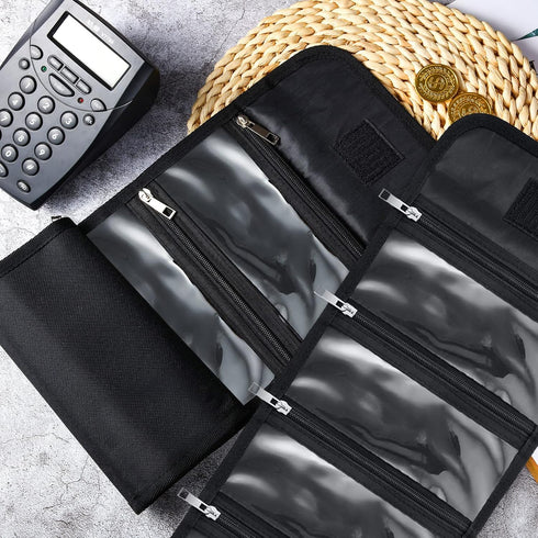 Money Organizer Wallet for Cash with 8 Zippered Pockets, Multipack Cash Bill Organizer Envelope for Budgeting - Black