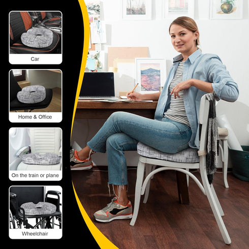 Donut Pillow Seat Cushion for Tailbone Pain Relief, Memory Foam Car Seat Cushion for Long Sitting Work, Driving Comfort