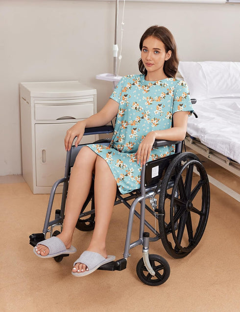 Deyeek Women's Adaptive Hospital Gowns - Short Sleeve, Open Back, Tear Away Design with Pockets