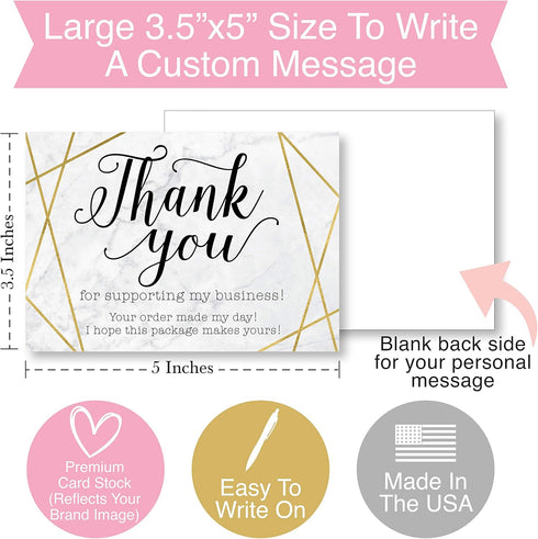 Hadley Designs 25 Gold Marble Thank You Cards, Customer-Appreciation Note Cards for Small Business Inserts