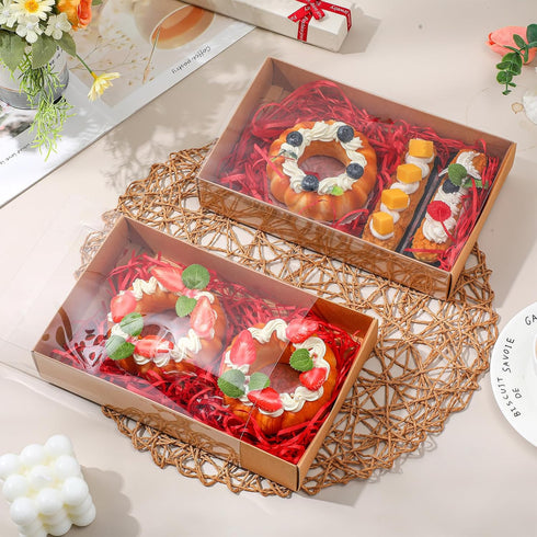 30 Sets of Cookie Boxes, 9.5x5.9x1.8 Inches Bakery Boxes with Clear Lids for Pastries, Macaron, Strawberries