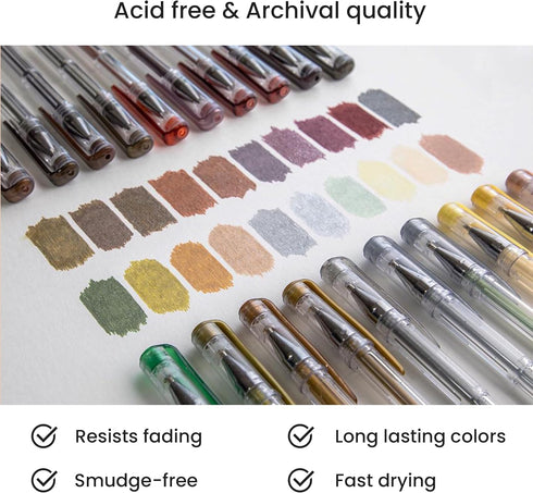 OfficeGoods 24 Pack Yellow, Orange, and Red Gel Pens with Ink Refills, Metallic, Glitter, Classic Colors - 0.8-1.0 mm