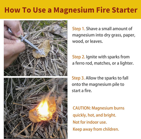 6-Pack Magnesium Fire Starter Rods, 99% Pure Magnesium Metal Rods for Survival, Camping, Emergency Sparks