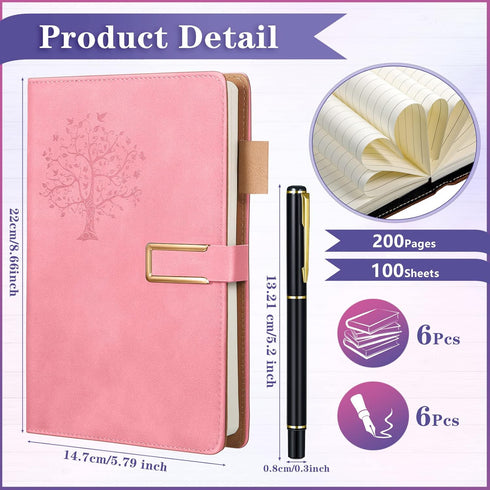 Xinnun 6 Set Leather Journal Writing Notebooks, Life Tree Refillable Hardcover Notebook with Ballpoint Pens