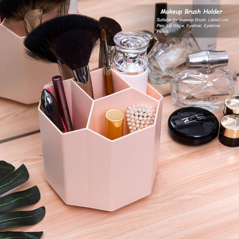 Desk Pencil Pen Holder, 360-Degree Rotating 5 Grid Organizer for Stationery Supplies, Home, Office, School, Kids, Peach