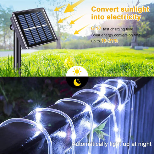 2 Pack 100 33ft 8 JMEXSUSS LED Solar Rope Lights, Modes Waterproof LED Solar Pool Lights for Trampoline, Fence, Gazebo