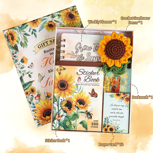 Set 1 600+ 1 1 1 12 Sunflower Planner Gift for Women - Sticker Book of Stickers, Weekly Planner, Crochet Keychain