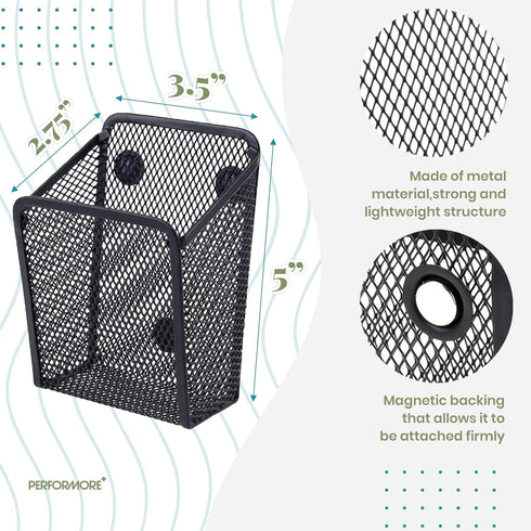 Performore 2 Pack Magnetic Metal Mesh Pen Holder, Black Stainless Steel Pencil Holder for Home or Office
