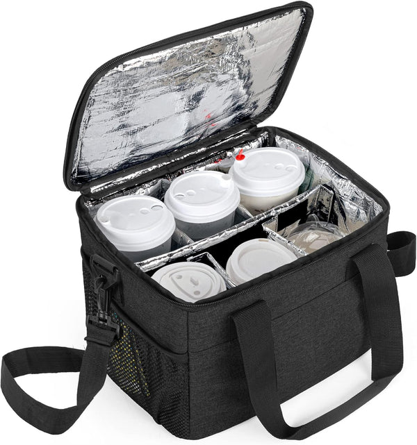 Trunab Reusable 6 Cups Drink Carrier for Delivery Insulated Drink Caddy with
