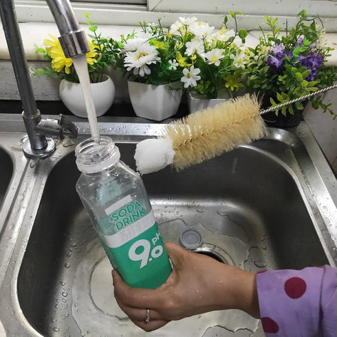 Set (3) NewFerU Stainless Steel Soda Bottle Cleaning Brush in Natural Boar Bristle Wool Tip Long Handle, Flexible