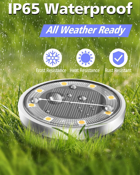 2 Pack 8 Solar Lights Outdoor Waterproof, LED, Thickened Stainless Steel Ground Light, Solar Garden Lights Landscape