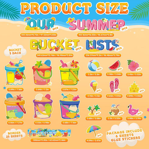 Tenceur 69 Pcs Summer Bulletin Board Decorations Set, Summer Bucket Lists Cutouts for Classroom Door Decor