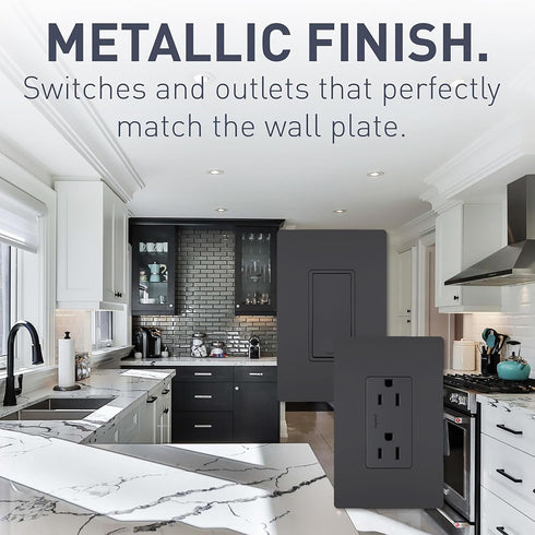 Legrand radiant RWP262GCC6 Screwless Wall Plates, 2 Gang, Graphite (1 Count)
