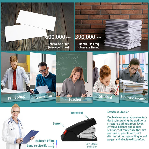 Effortless Desktop Stapler, 40-50 Sheet Capacity, Ergonomic Heavy Duty Office Stapler, Built-in Staple Remover