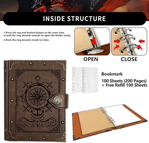 DUROTAN Compass Journal Notebook, Unique A5 Binder, 400 Page Travel Diary Writing Journal for Men Women