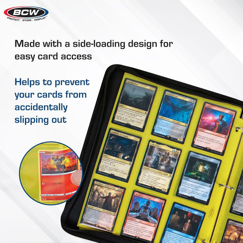 BCW 9-Pocket Pages Holder - 20 Yellow Double-Sided Trading Card Binder Sheets | Secure Side Loading Storage Solution