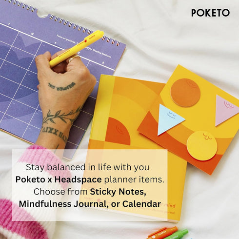 Poketo x Headspace Sticky Notes, 4 Shapes and Colors for Mental Notes, Stocking Stuffers for Teens, Art Supplies
