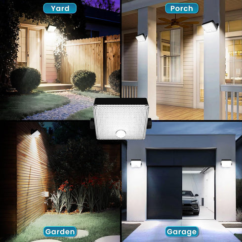 2200mAh 1500LM IP65 3 1 Pack Solar Motion Sensor Outdoor Lights with Auto Head-up, LED Solar Security Wall Flood Lights