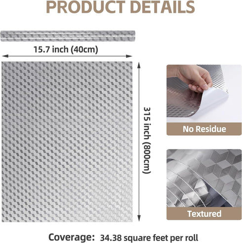 BESWEE 15.7''x315'' Countertops Stainless Steel Contact Paper for Appliances Stainless Steel Wrap for Kitchen Peel
