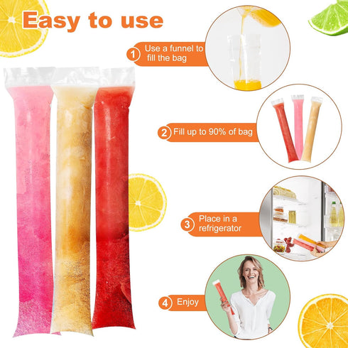 200 Pcs Disposable Popsicle Mold Bags,BPA Free,Easy-Fill, No-Spill Freezer Ice Tubes With Zip Seals for Healthy