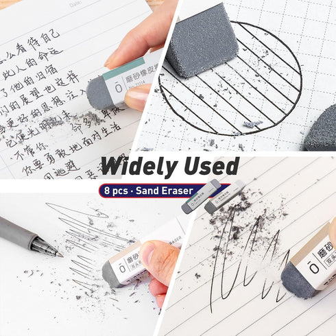 Premium Sand Erasers, Set of 8 Frosted Erasers for Pens and Ink - School and Office Supplies