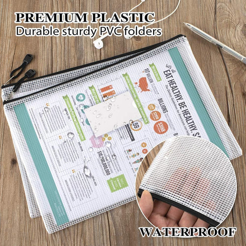 Sooez 20 Pack Mesh Zipper Pouch Document Bag, Plastic Zip File Document Folders, Letter Size A4 Zipper Document Pouch