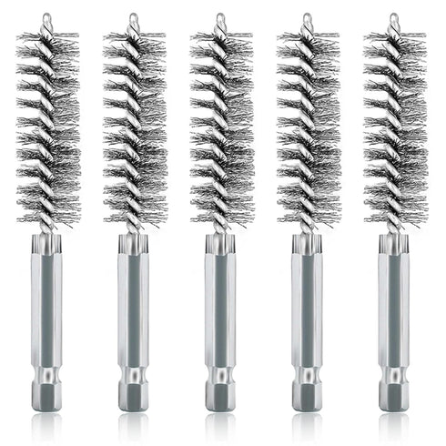 ASNOMY 5Pcs 5/8" Stainless Steel Bore Brush, Wire Brush Set for Power Drill Cleaning