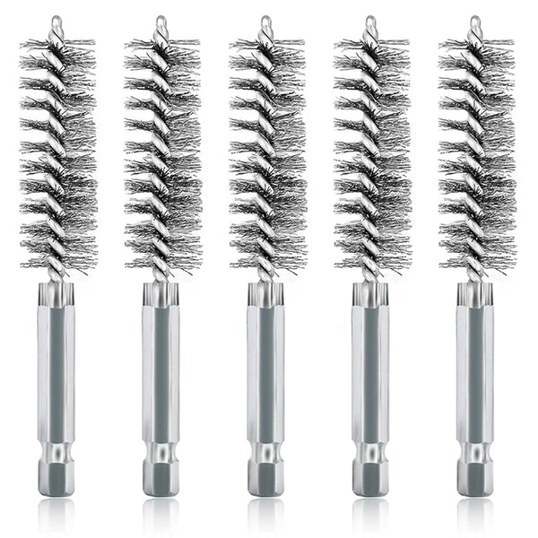 ASNOMY 5Pcs 5/8" Stainless Steel Bore Brush, Wire Brush Set for Power Drill Cleaning