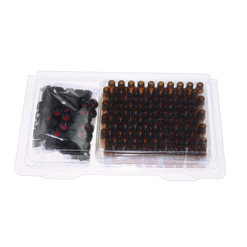 2 ML Amber Autosampler Vial, 8-425 HPLC Chromatography Lab Vial with Writing Area, Black Screw Cap & Septa, 100 pcs