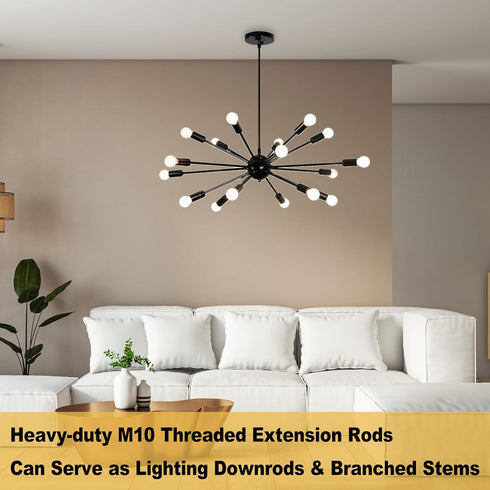 M10 5 12-inch 10 6-inch 180 Threaded Extension Poles, PCS & PCS Lighting Fixture Downrods Stems & Degrees Sloped