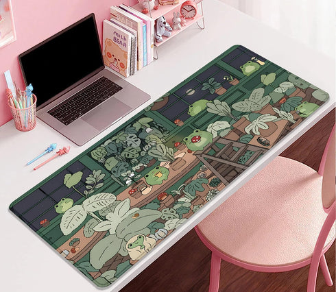 Cute Frog Desk Mat Mouse Pad, Cartoon Frog Desk Pad, Kawaii Green Desk Decor for Office Home Work