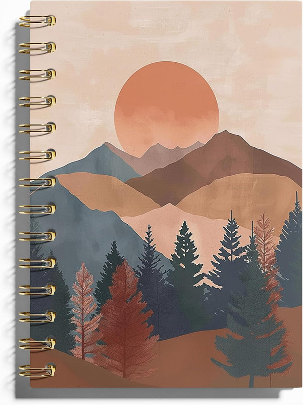 Boho Sun Mountain Spiral Notebook, 5.5x8.3 Inches, Preppy Nature Journal