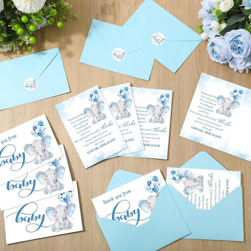 Zhanmai 50 Sets 50 50 50 Baby Shower Thank You Gift Cards Elephant Themed Baby Shower Thank You Notes with Envelopes